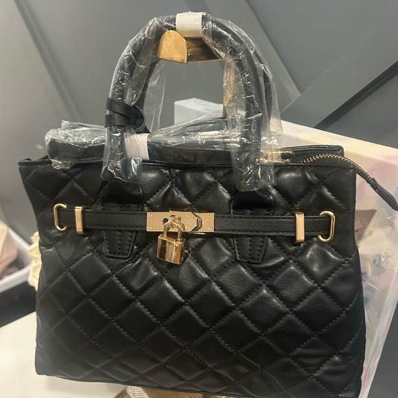 Handbags - Badgley Mischka Quilted Top-Handle Satchel with Gold Hardware w/Lock & Key